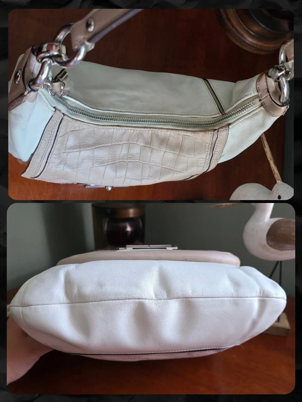 Coach F22509 Kristin Spectator Y2K Hobo White Tan Snake Embossed Leather Bag